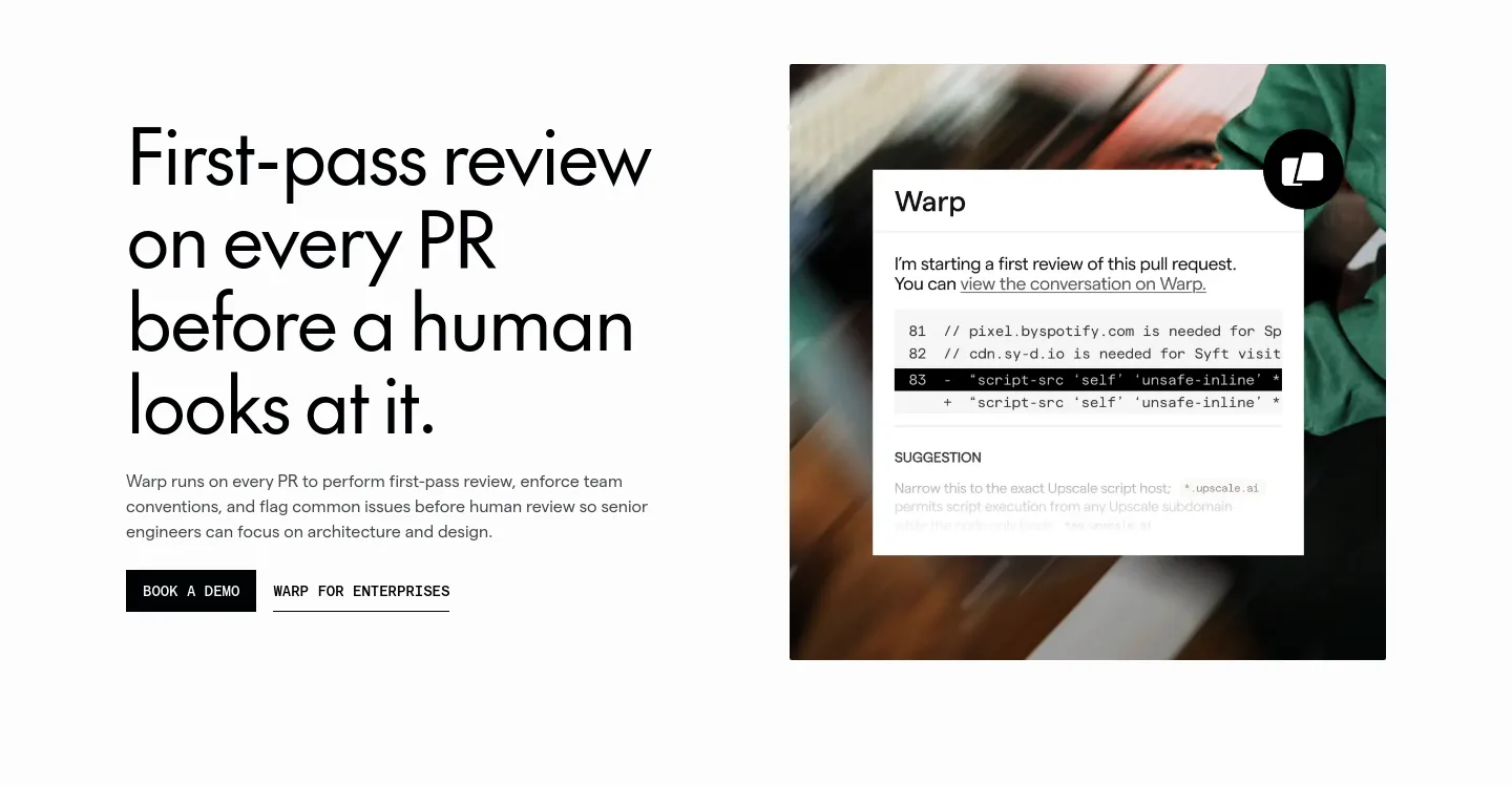 warp.dev Hero section