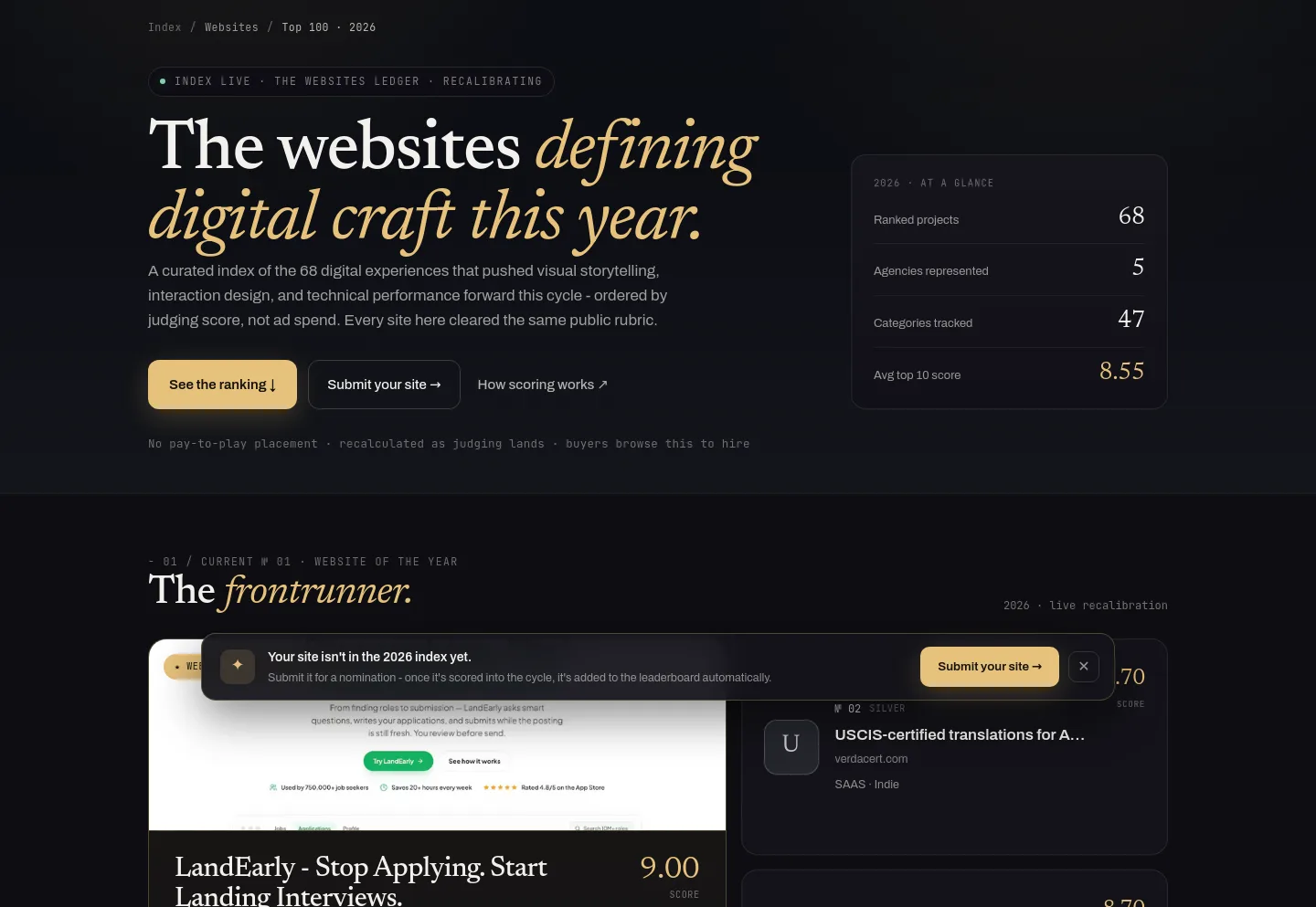 webdesignawards.io Hero section