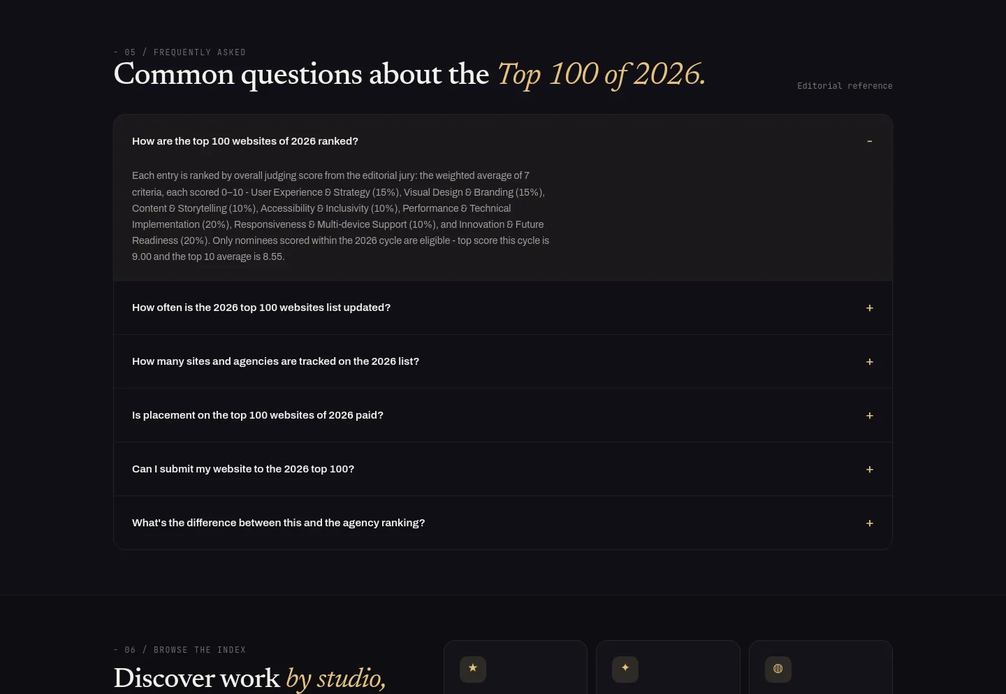 webdesignawards.io FAQ section
