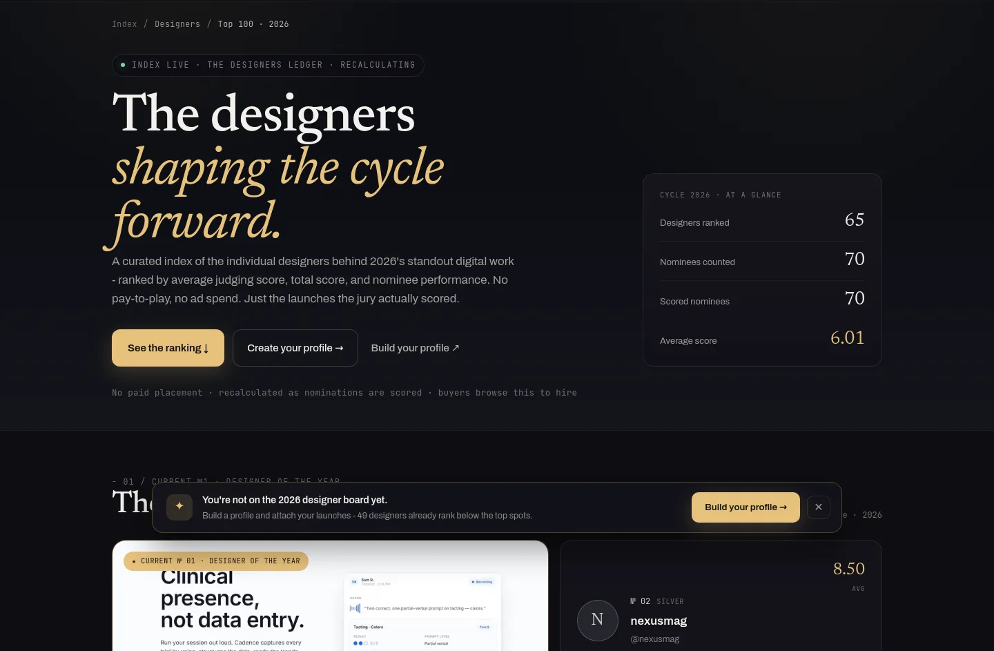 webdesignawards.io Hero section
