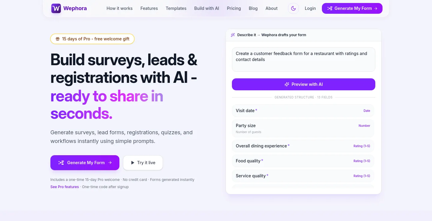 wephora.com — a real Hero section