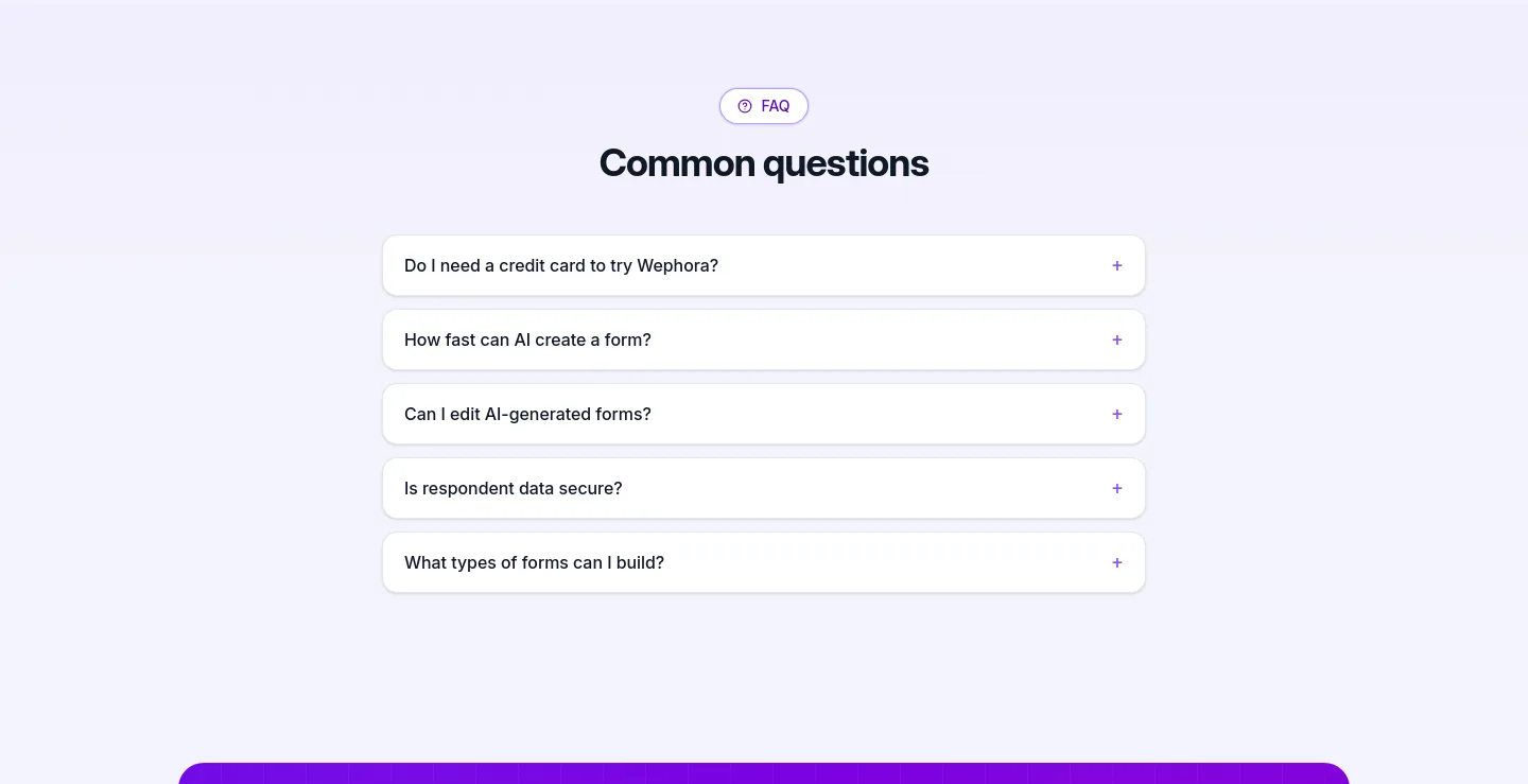 wephora.com FAQ section