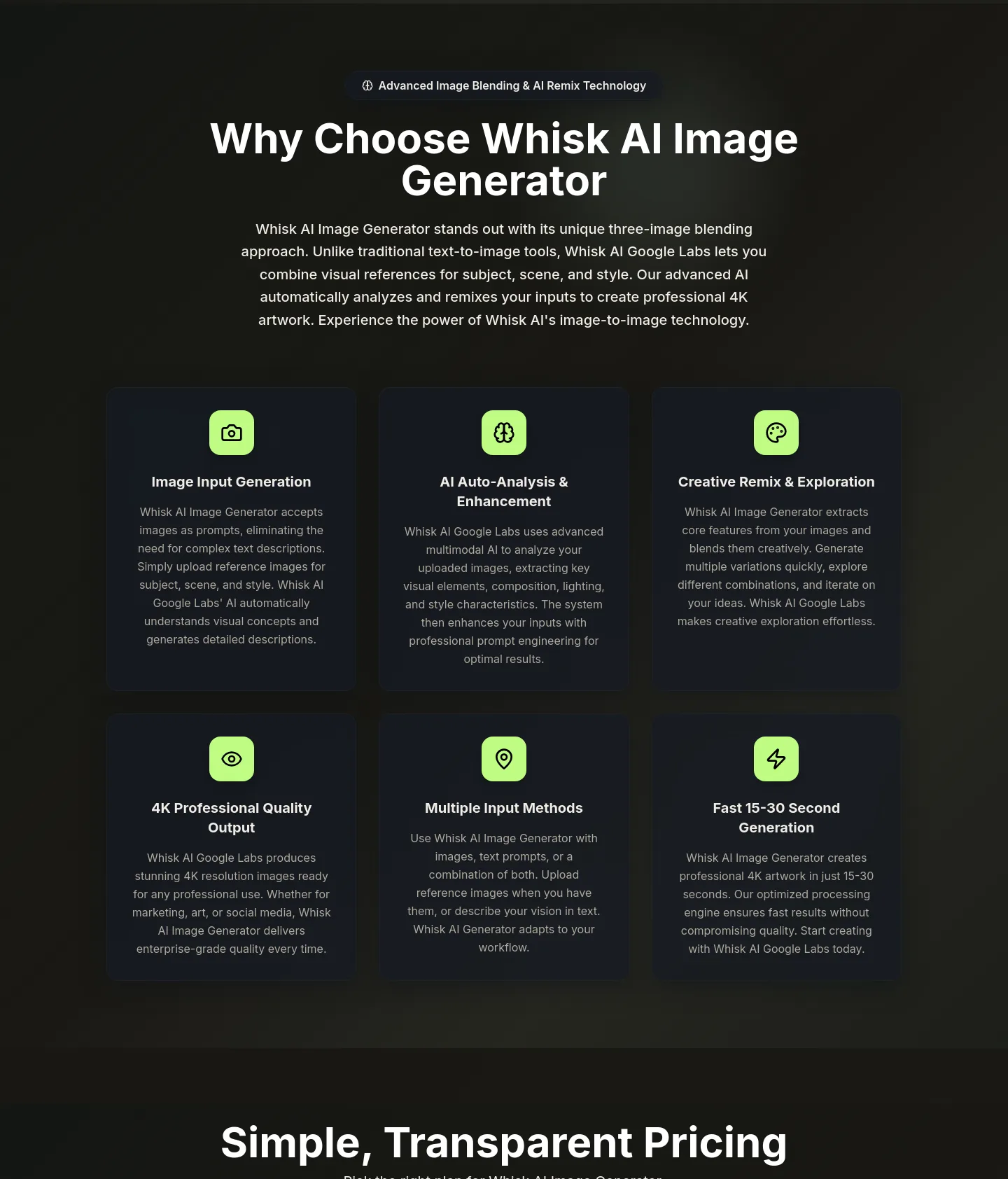 whisk-ai.co Features section