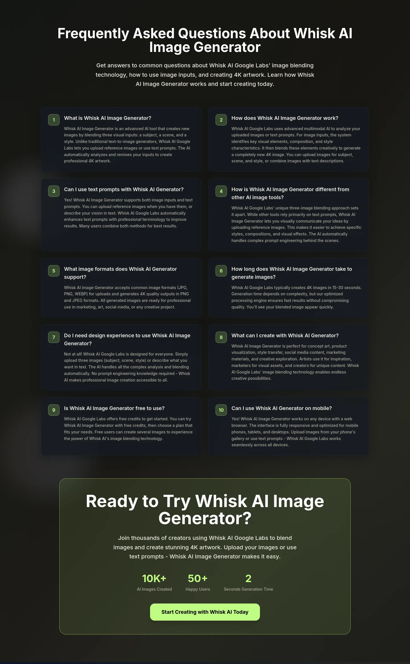 whisk-ai.co FAQ section