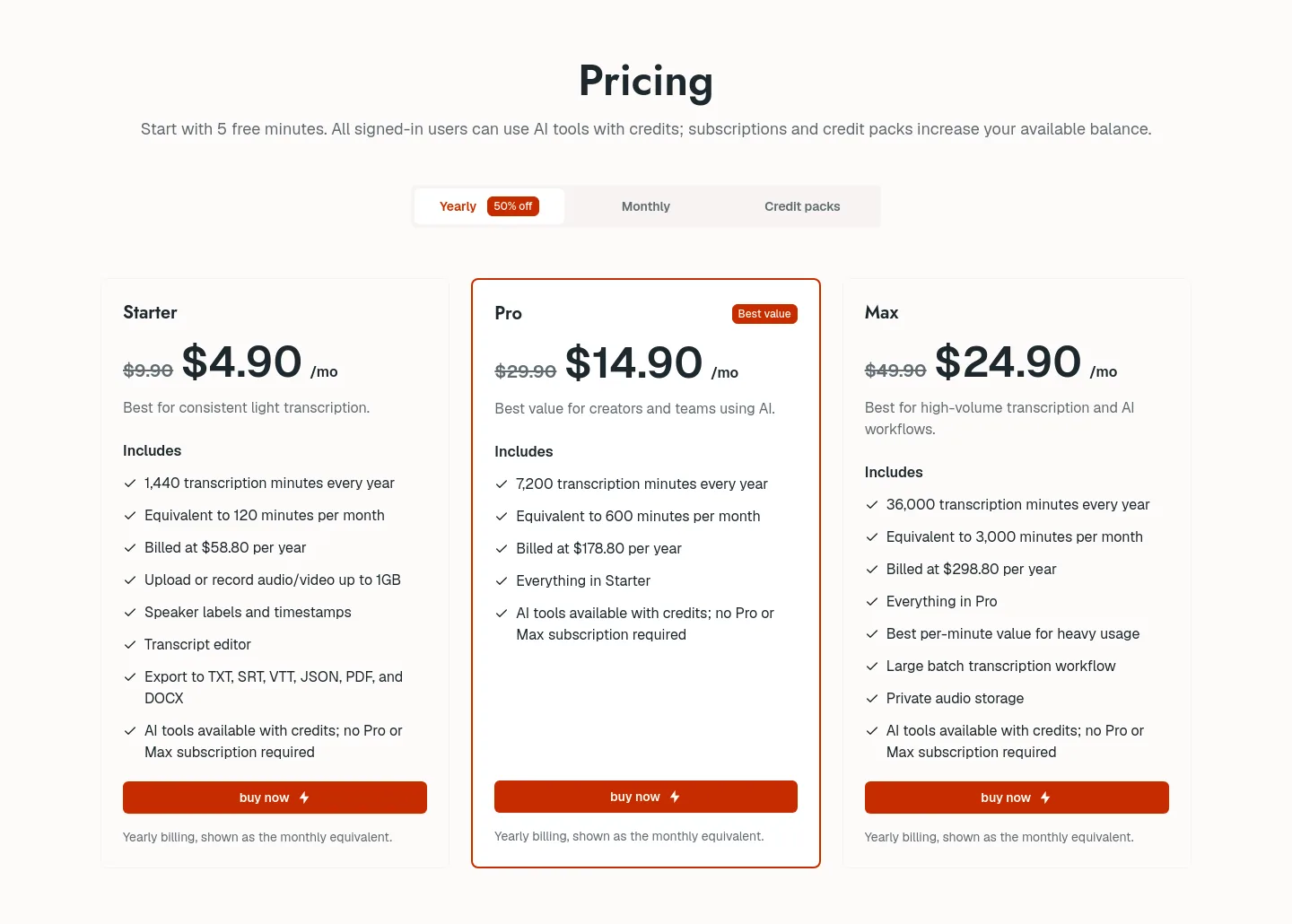 whisper-ai.app Pricing section