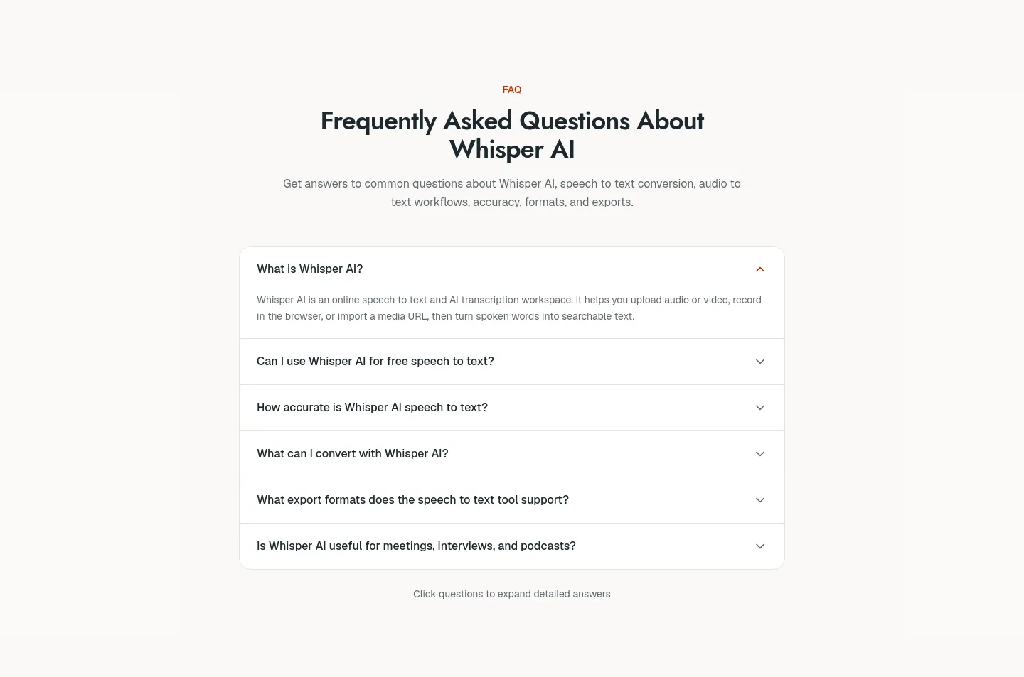whisper-ai.app FAQ section