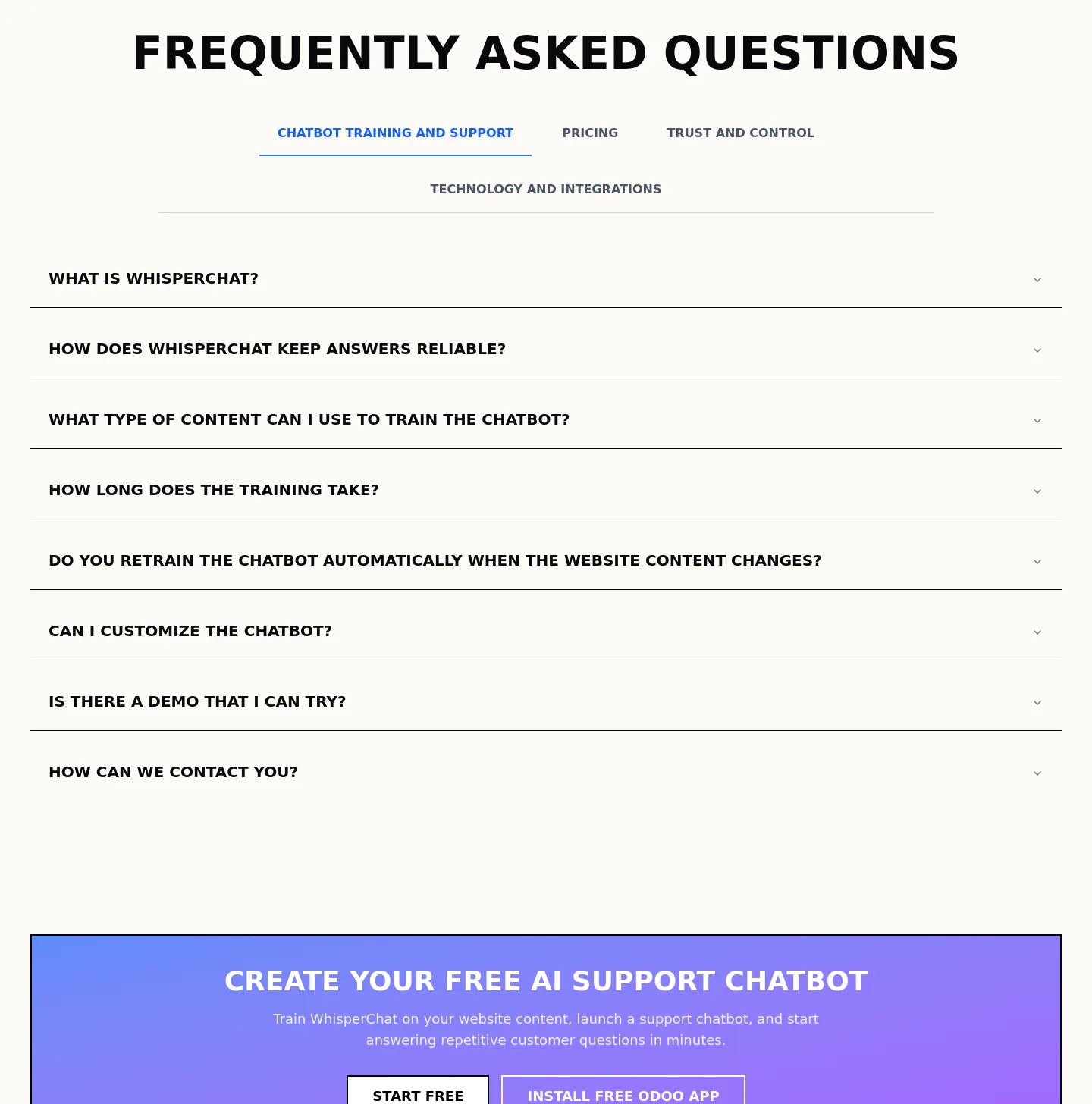 whisperchat.ai FAQ section
