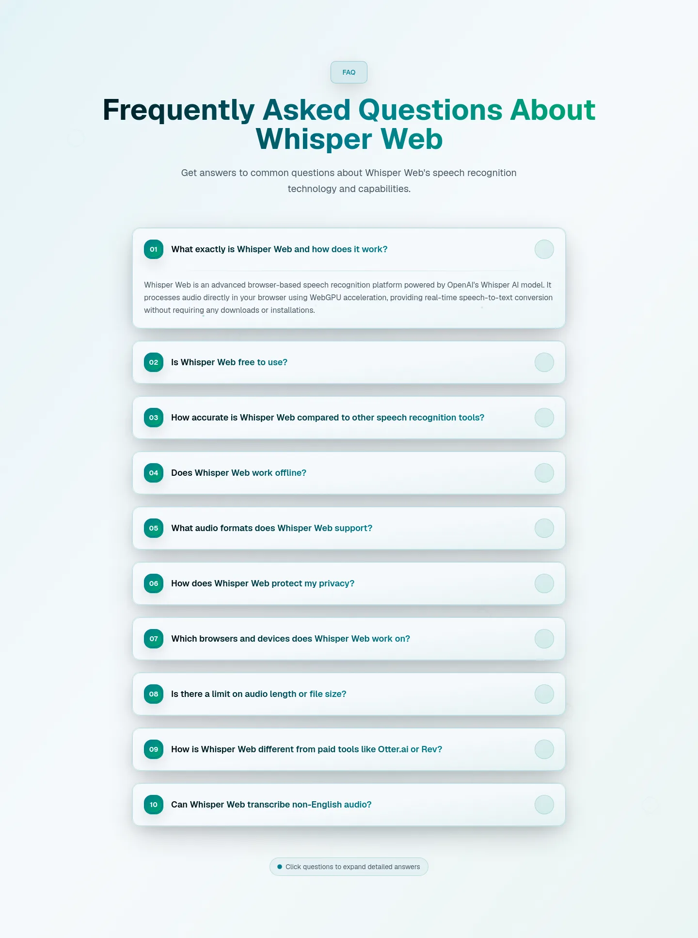 whisperweb.art FAQ section
