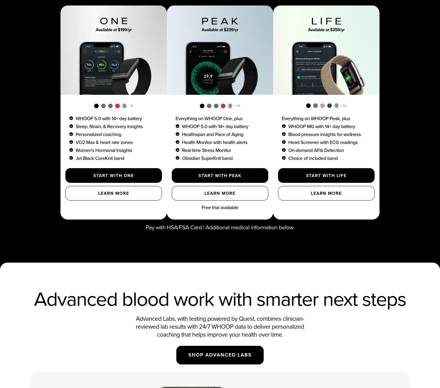 whoop.com — a real Pricing section