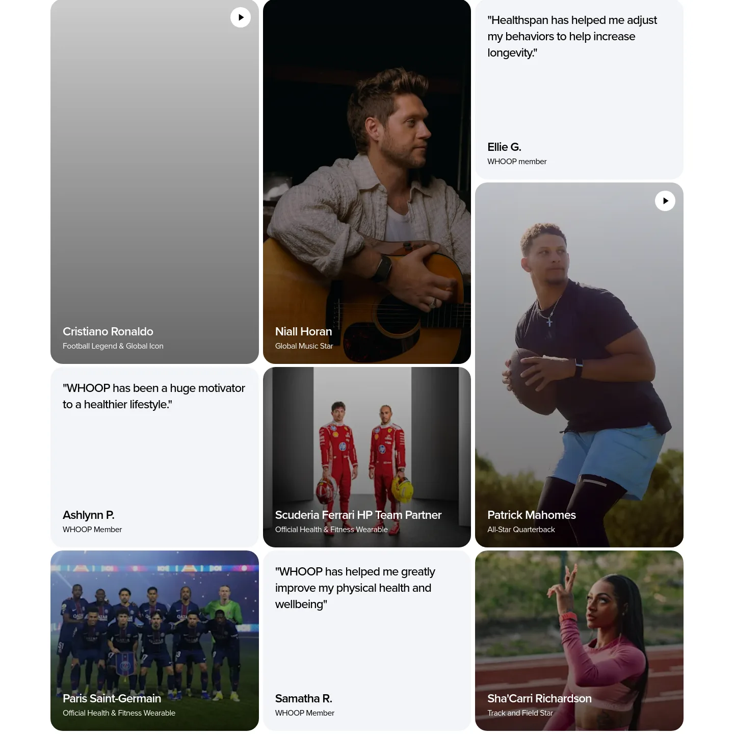 whoop.com — a real Features section