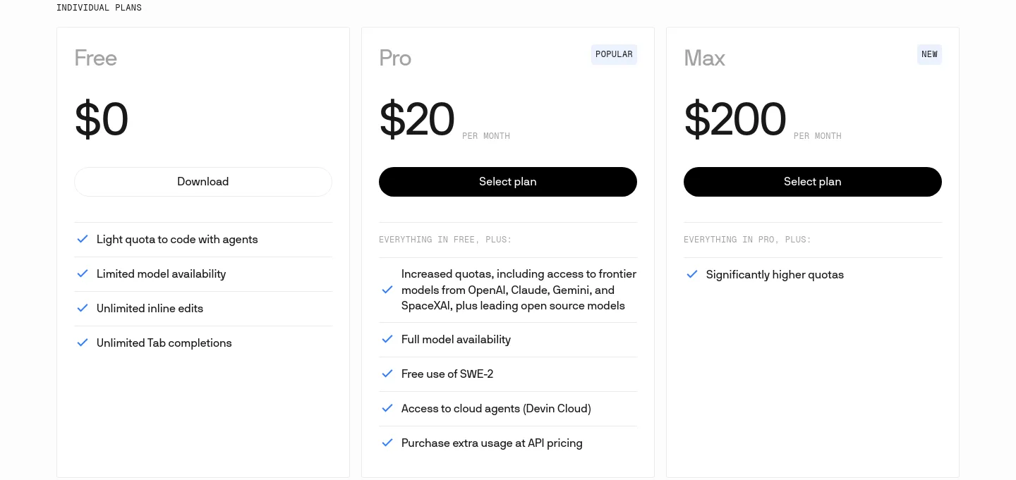 windsurf.com — a real Pricing section