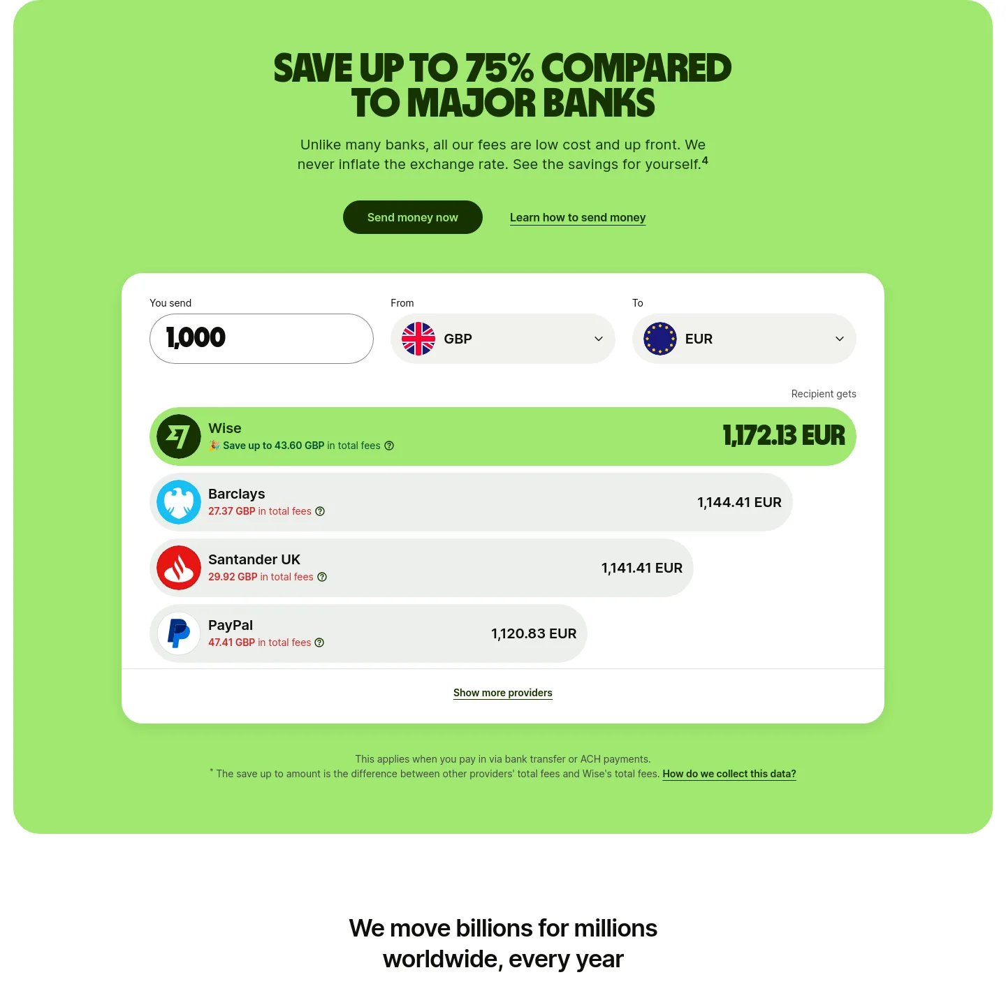 wise.com — a real Comparison section