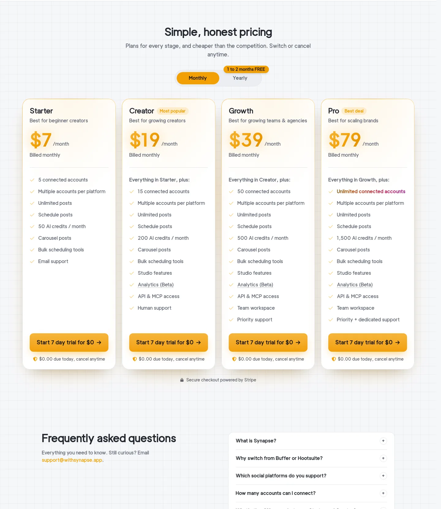 withsynapse.app Pricing section