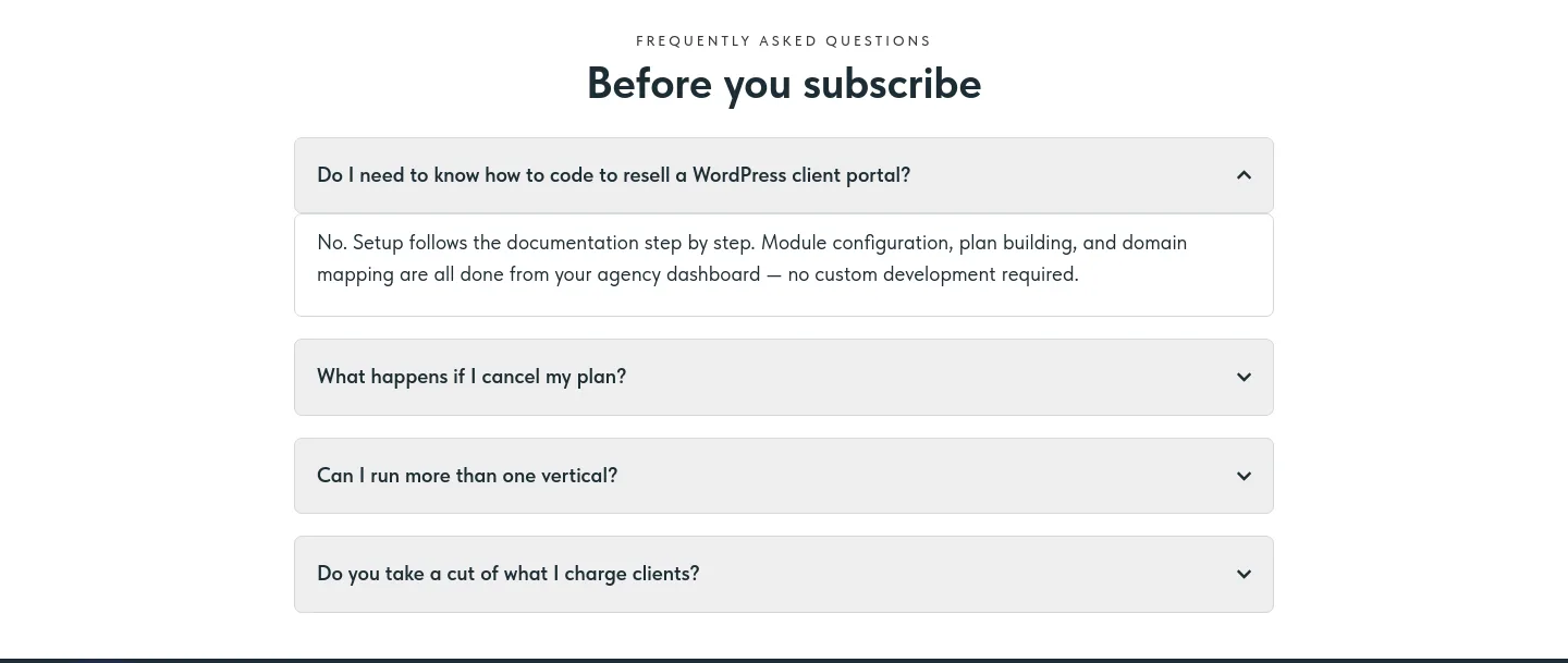 wpwaas.com FAQ section