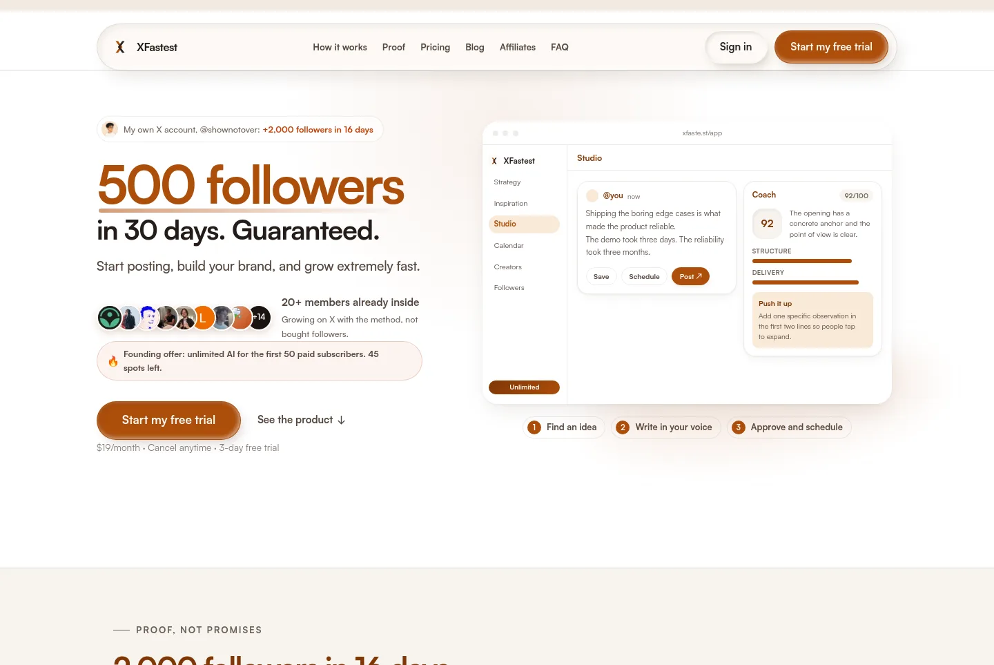 xfaste.st — a measured funnel