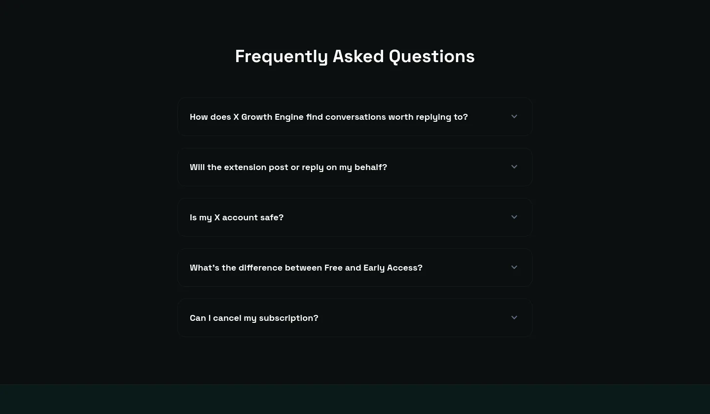 xgrowthengine.com — a real FAQ section