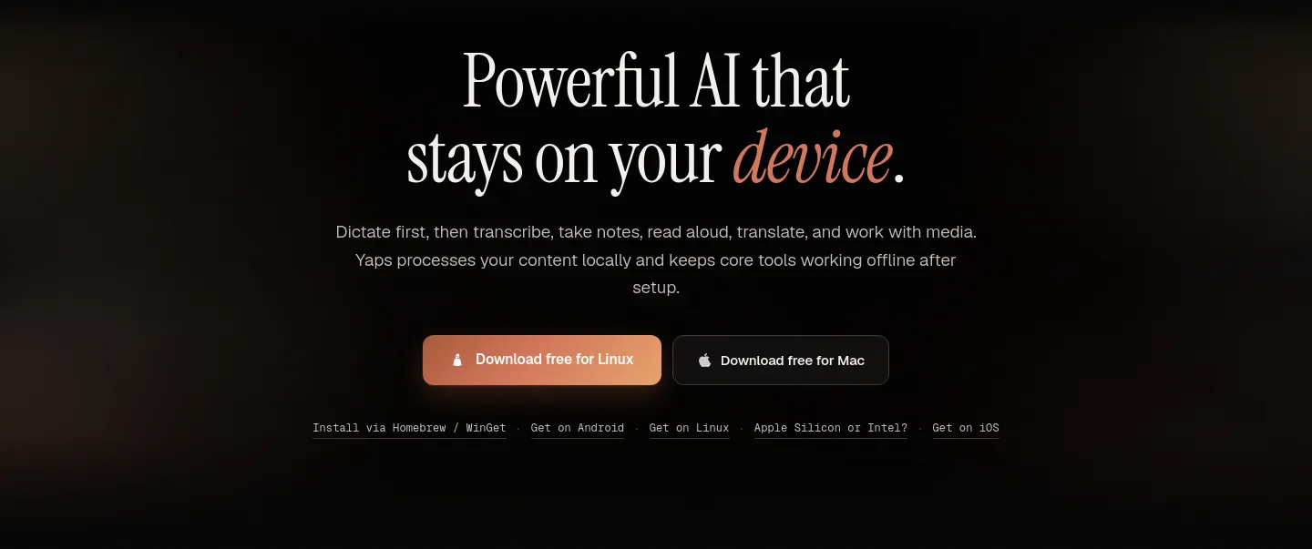 yaps.ai — a real Hero section