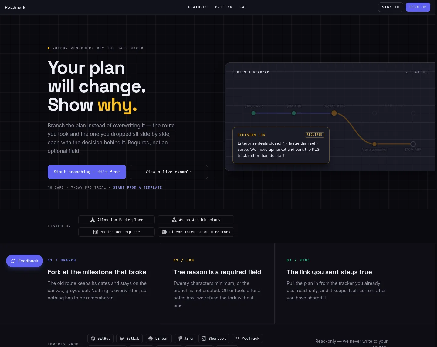 yourroadmark.com — a measured funnel