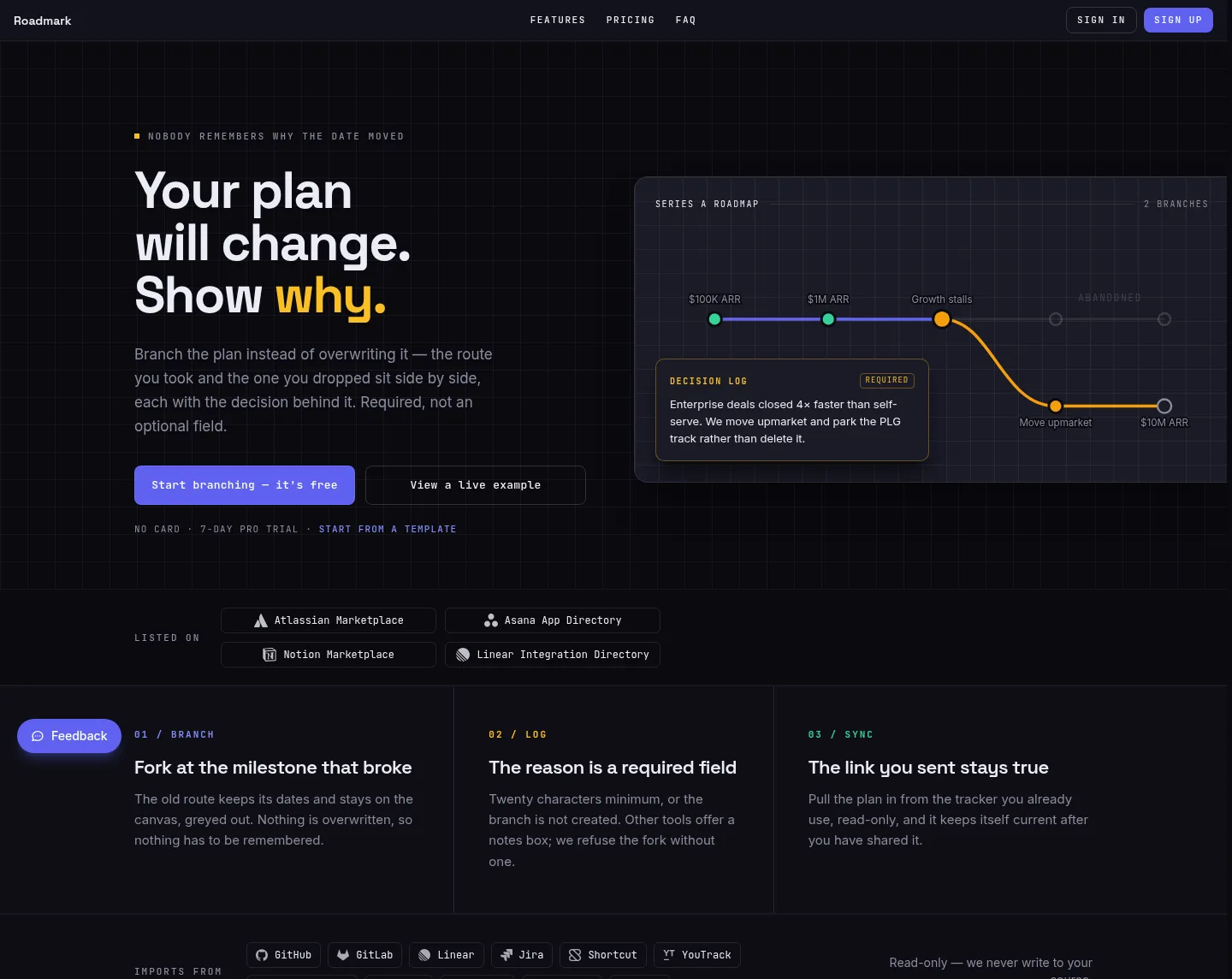 yourroadmark.com — a measured funnel
