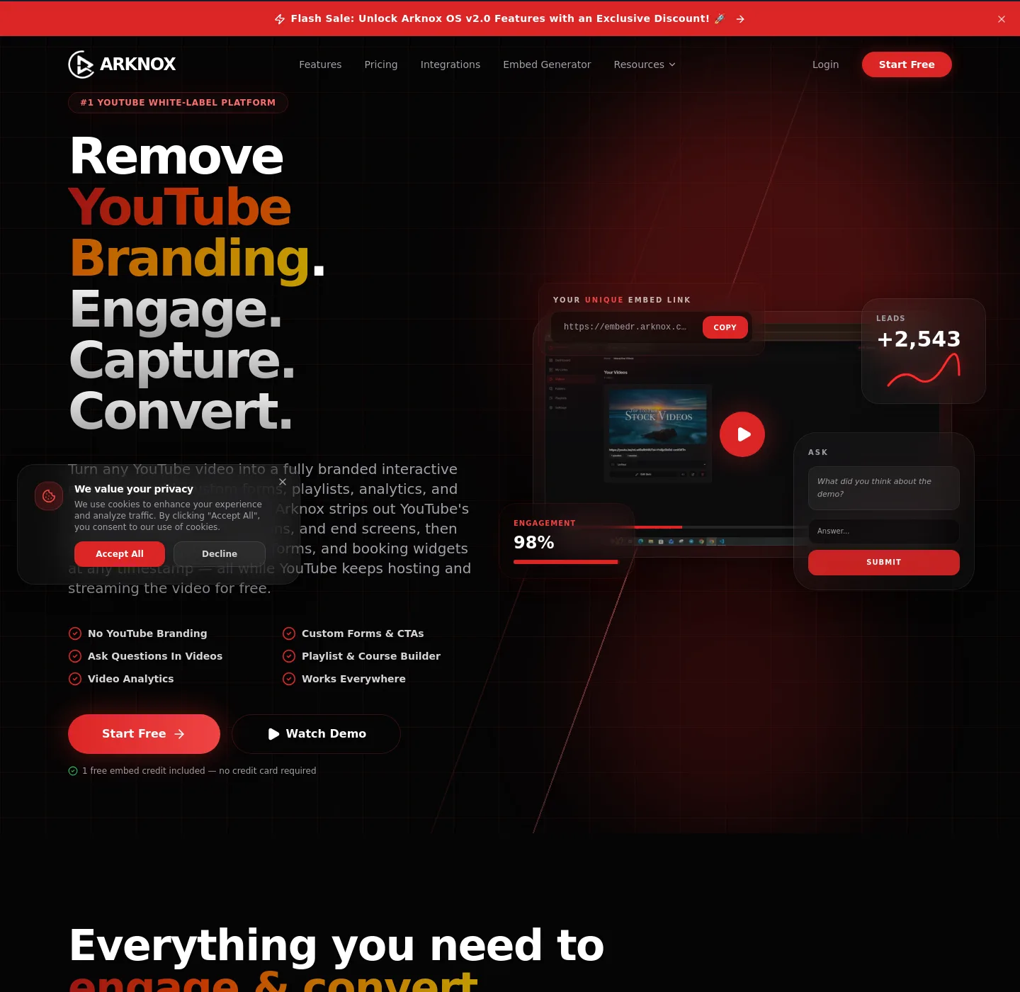 youtube-embedder.arknox.in — a real Hero section