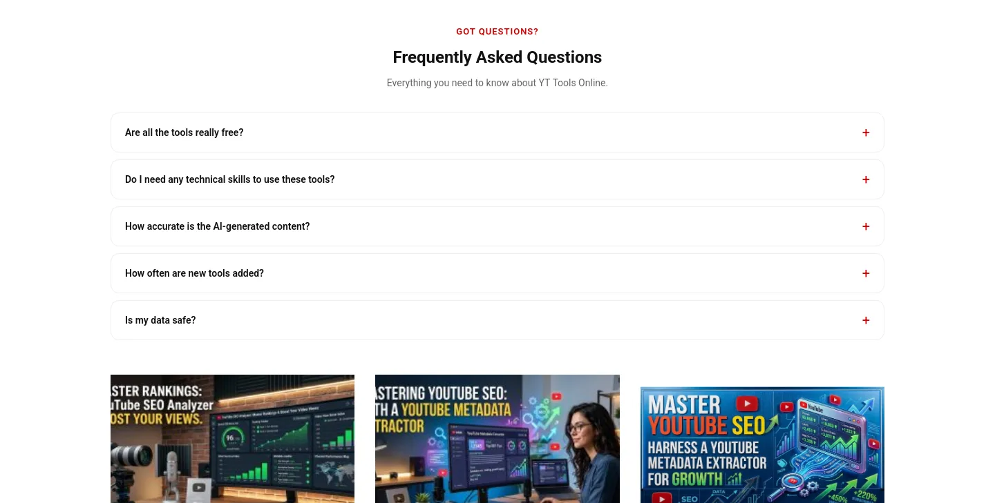 yttoolsonline.com — a real FAQ section