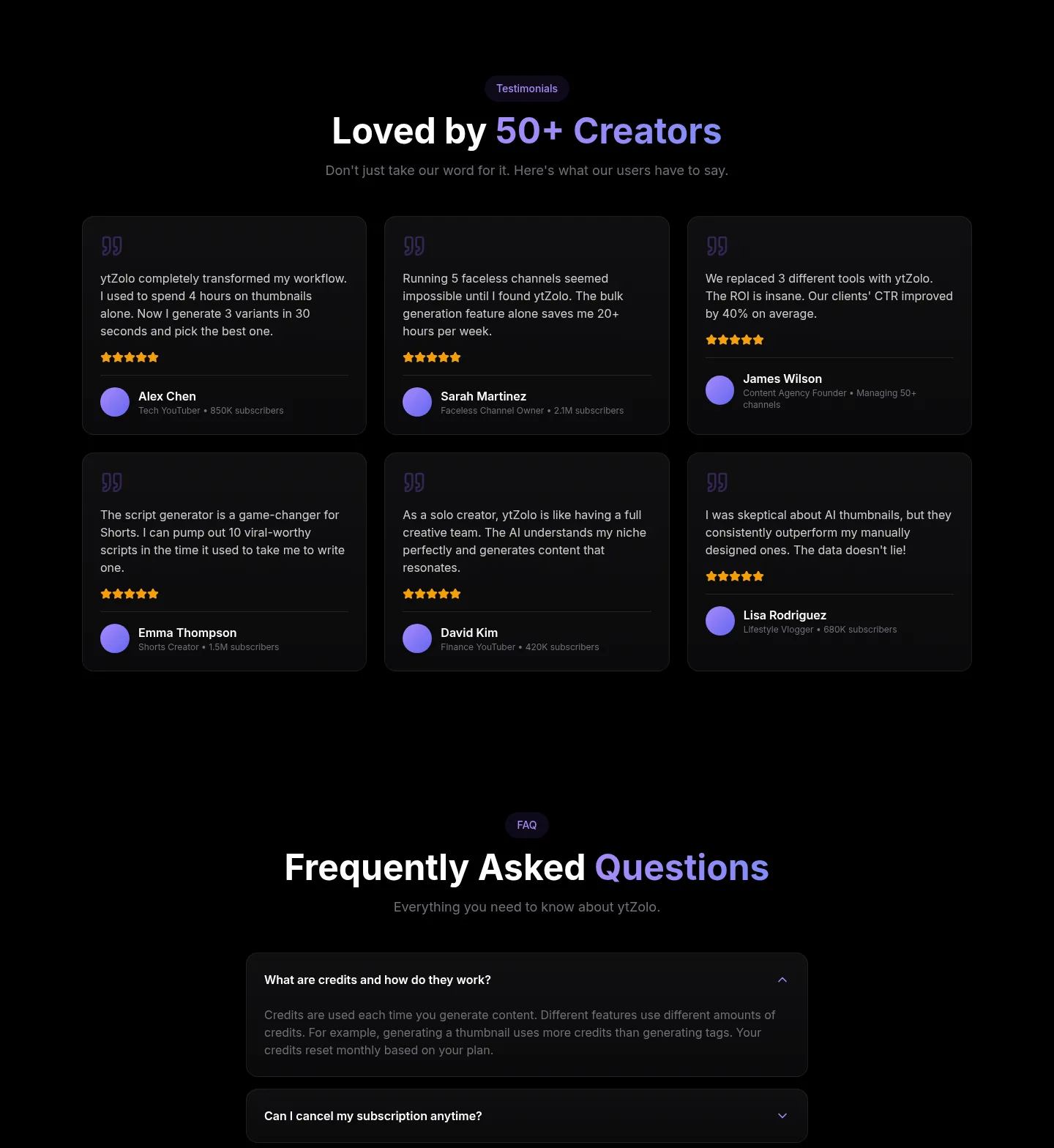 ytzolo.com testimonial grid