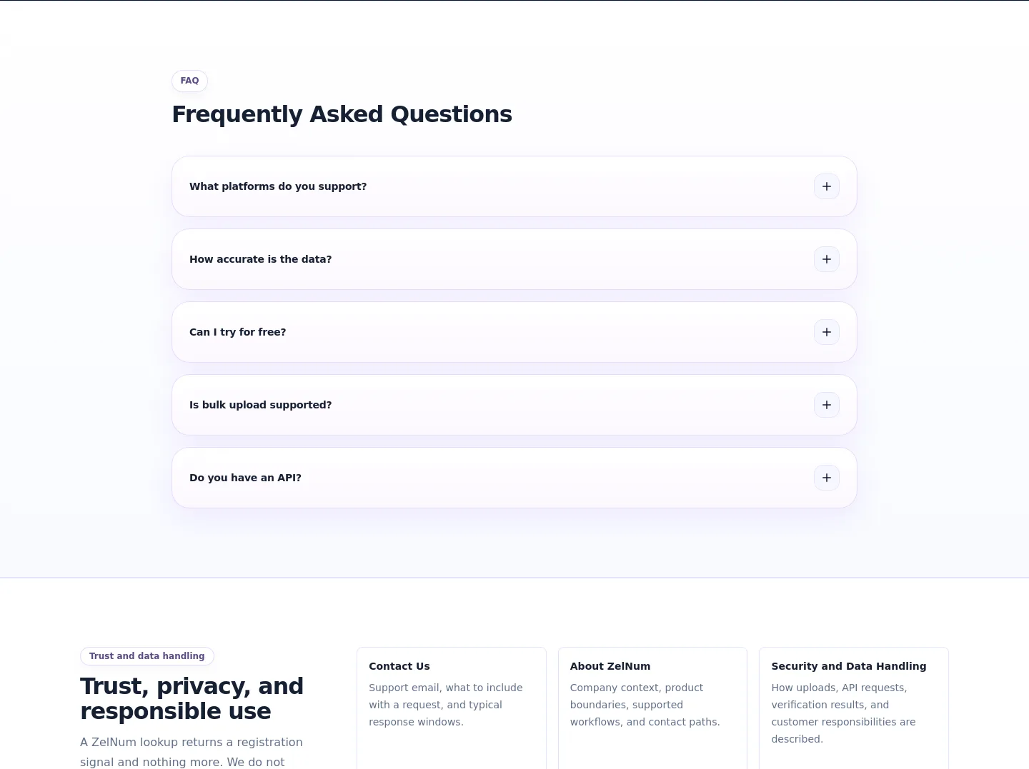 zelnum.com FAQ section