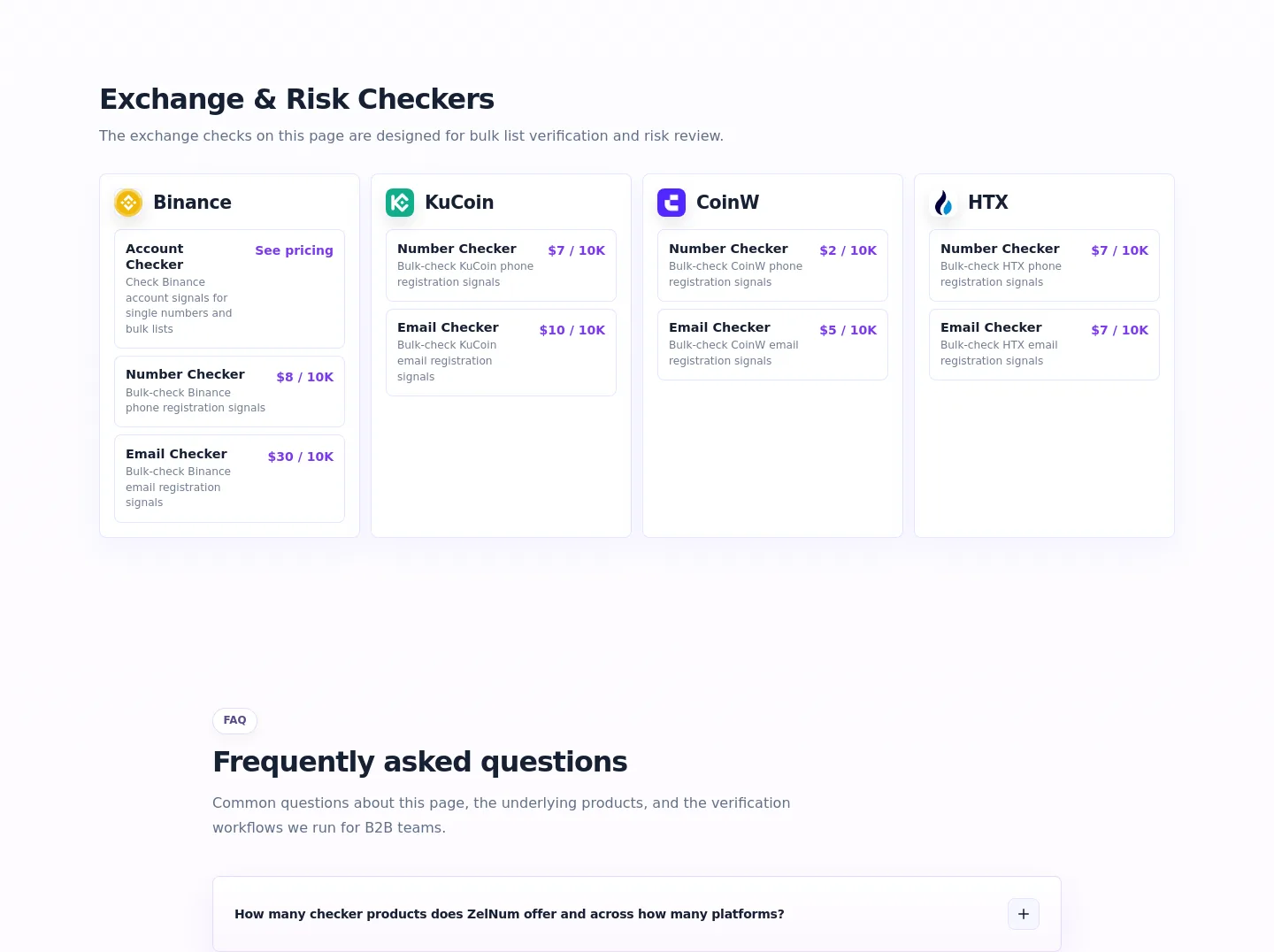 zelnum.com Pricing section