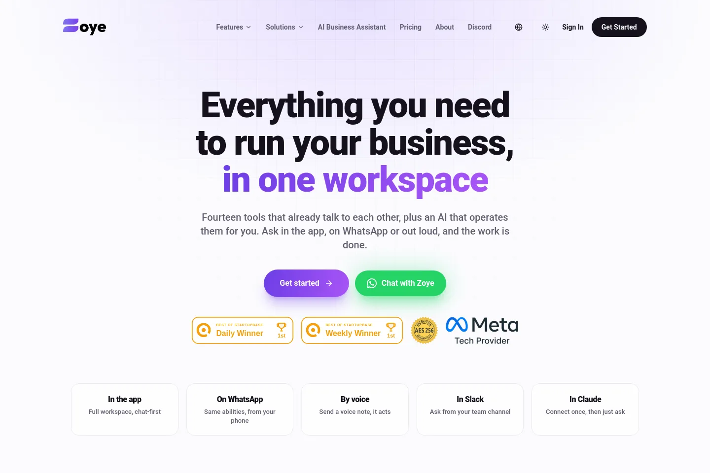 zoye.io Hero section