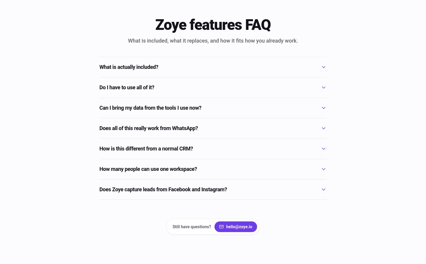 zoye.io FAQ section