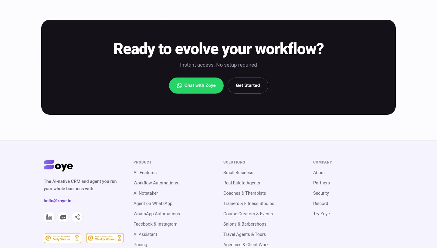 zoye.io CTA section