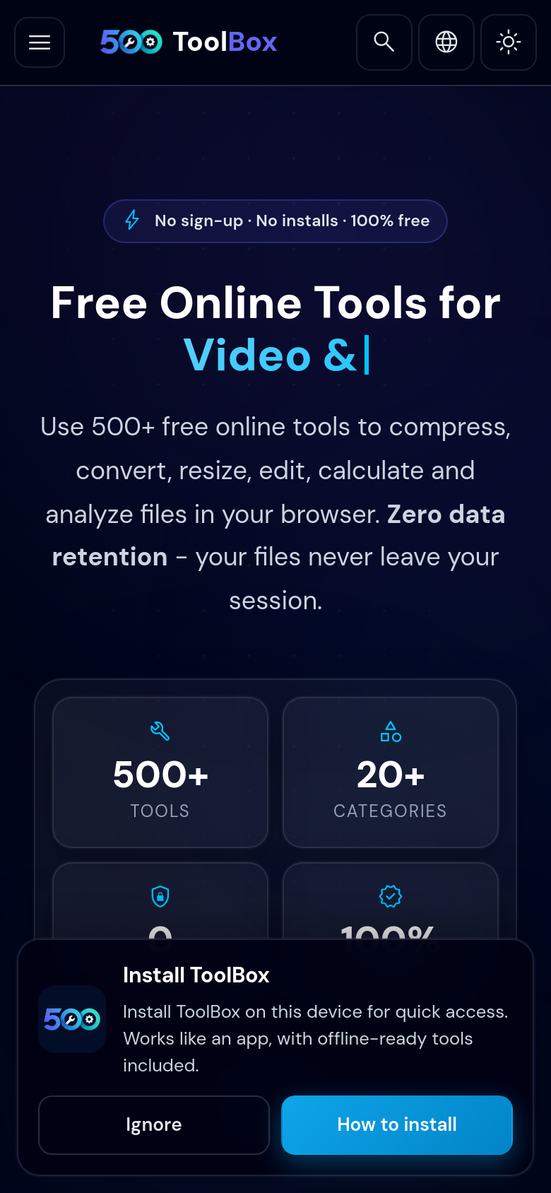 500toolbox.com mobile capture of the first page