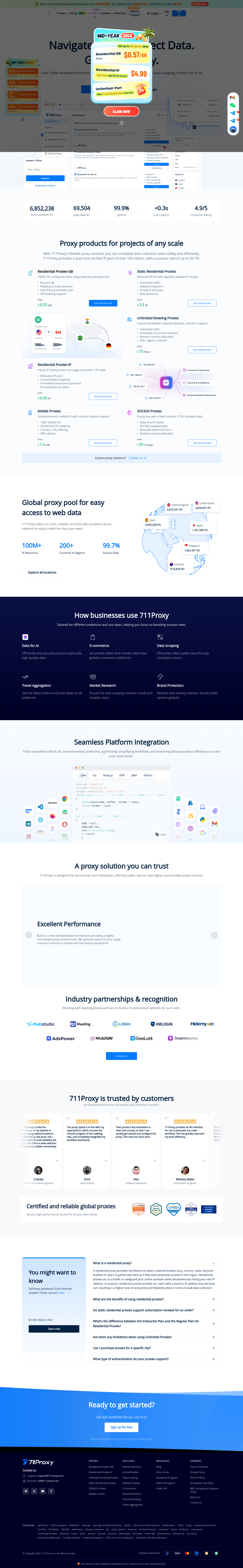 Nav section of 711proxy.com