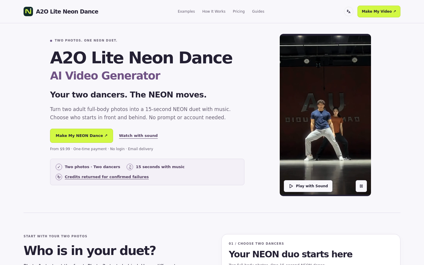 a2oliteneondance.com desktop capture of the first page