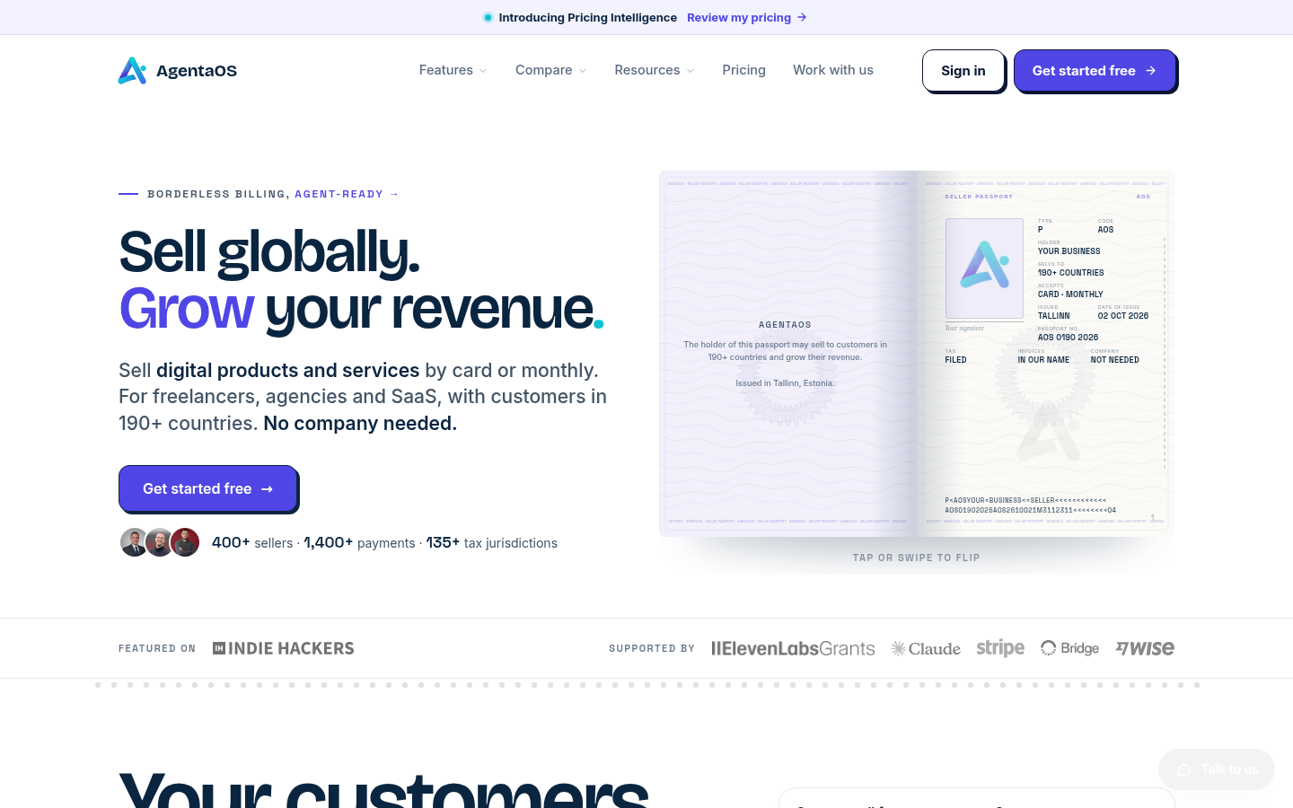 agentaos.ai desktop capture of the first page