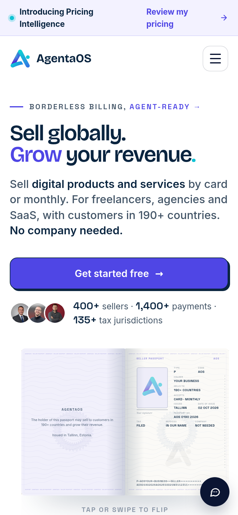 agentaos.ai mobile capture of the first page