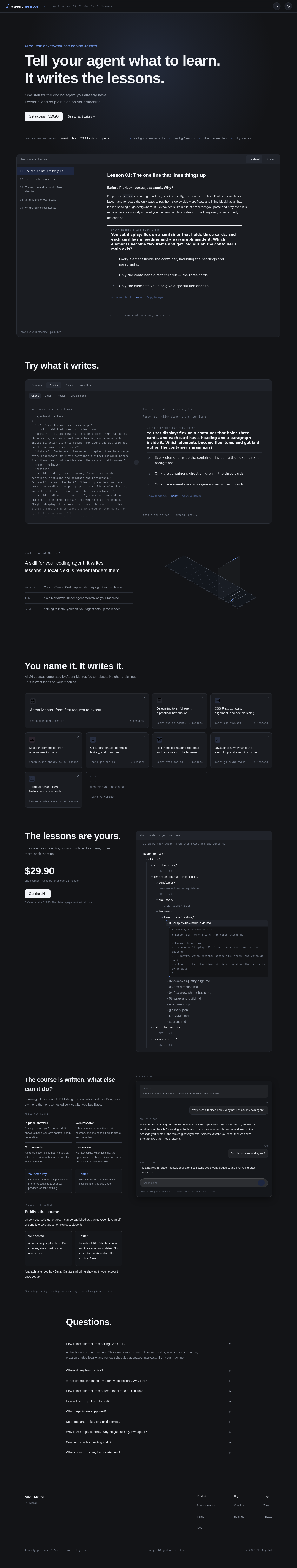 Nav section of agentmentor.dev