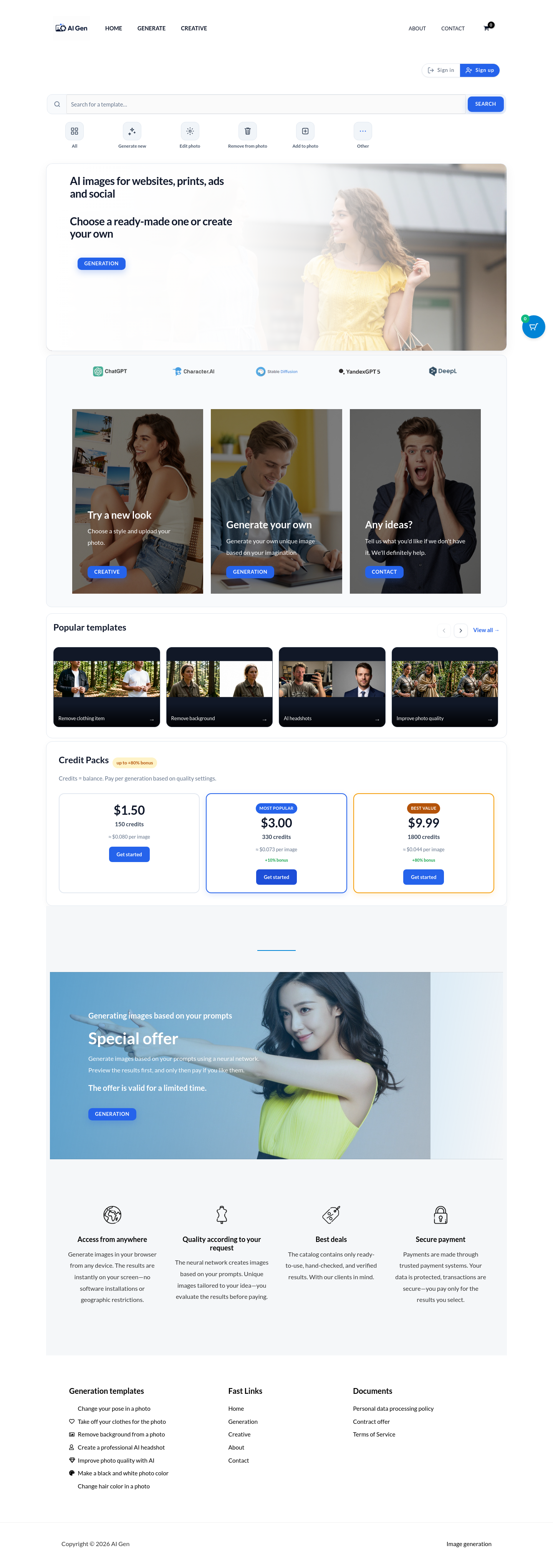 Nav section of ai-gen.online