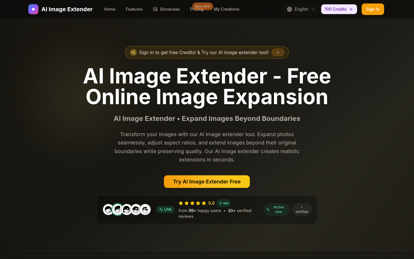 ai-image-extender.app Homepage / Lander capture, where it does this