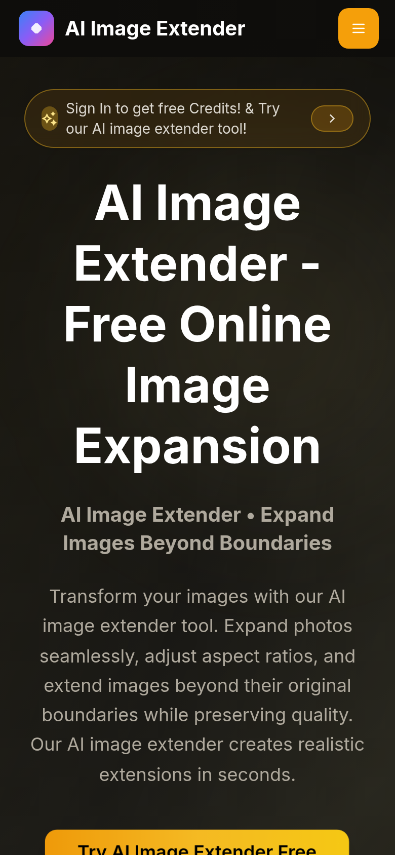 ai-image-extender.app mobile capture of the first page