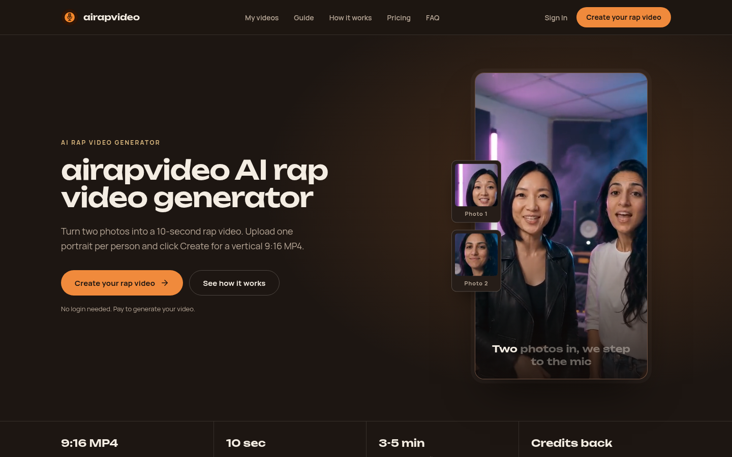 ai-rap-video.me desktop capture of the first page
