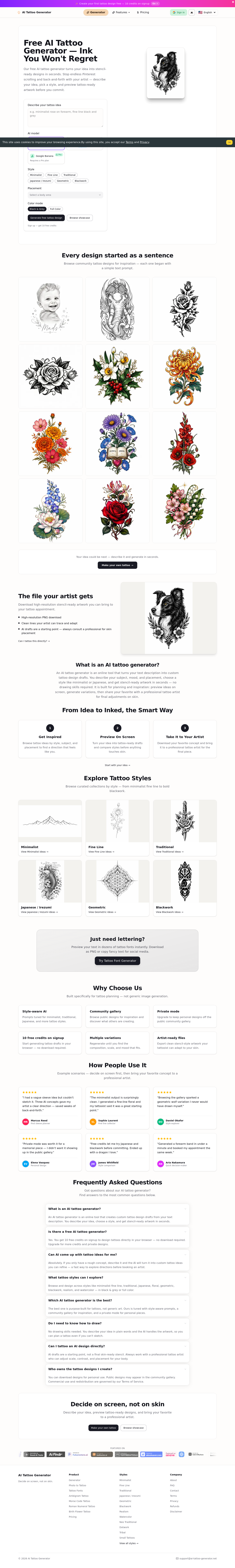 Nav section of ai-tattoo-generator.net