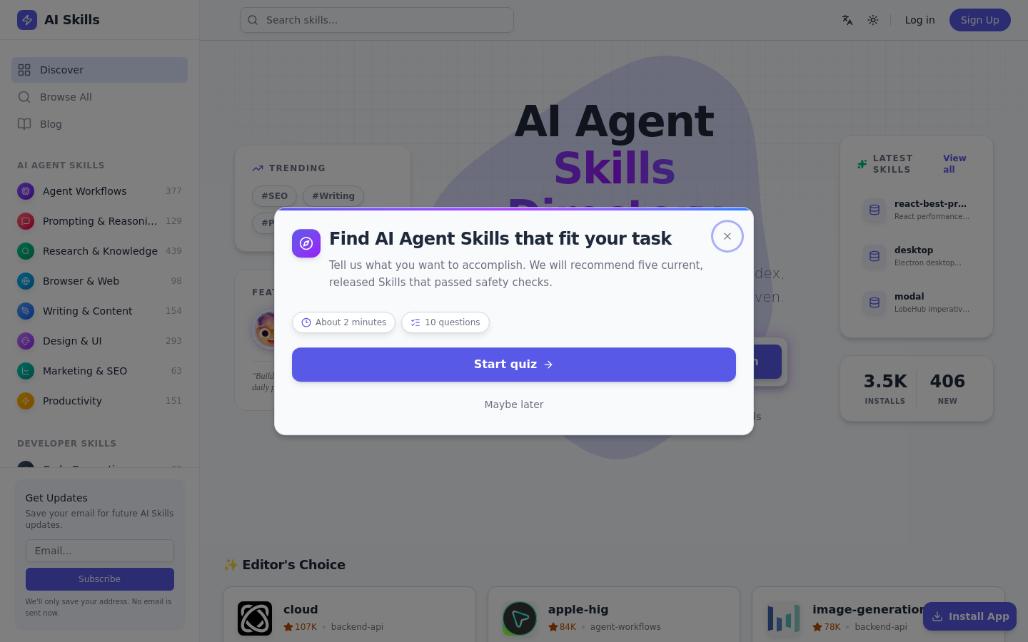 Nav section of aiagentskills.net