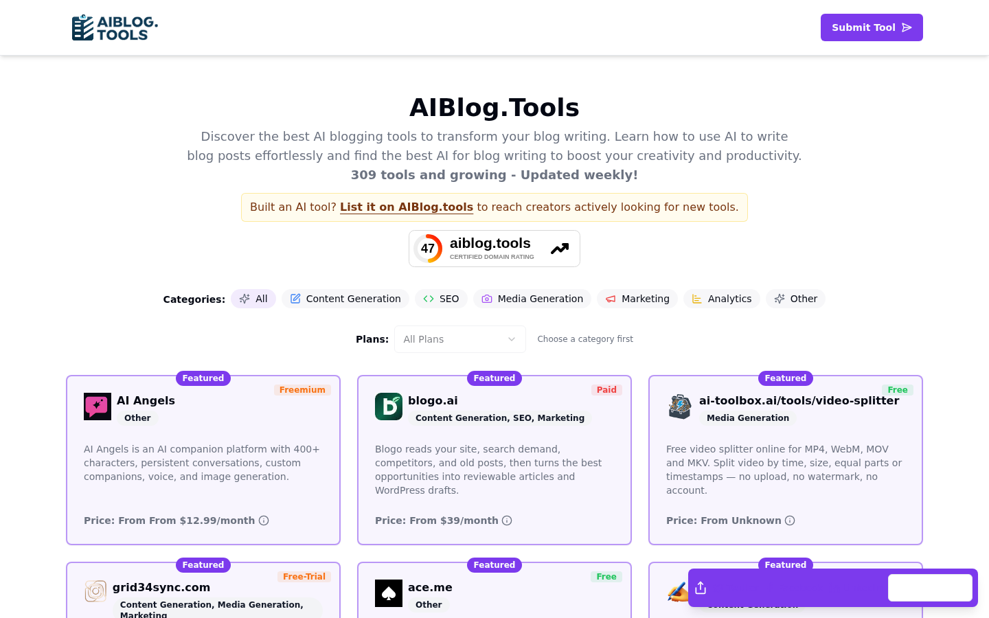 aiblog.tools desktop capture of the first page
