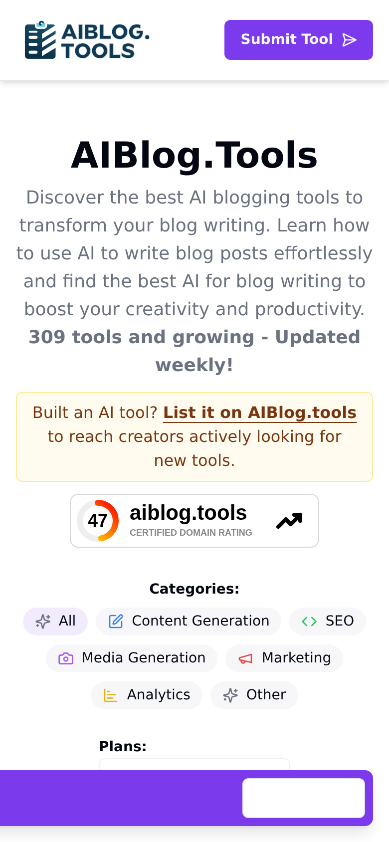 aiblog.tools mobile capture of the first page