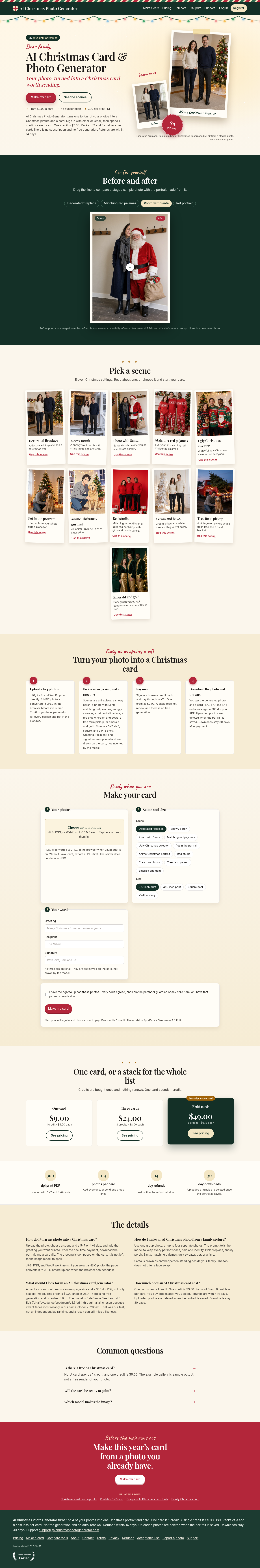 aichristmasphotogenerator.com FAQ section, Homepage / Lander