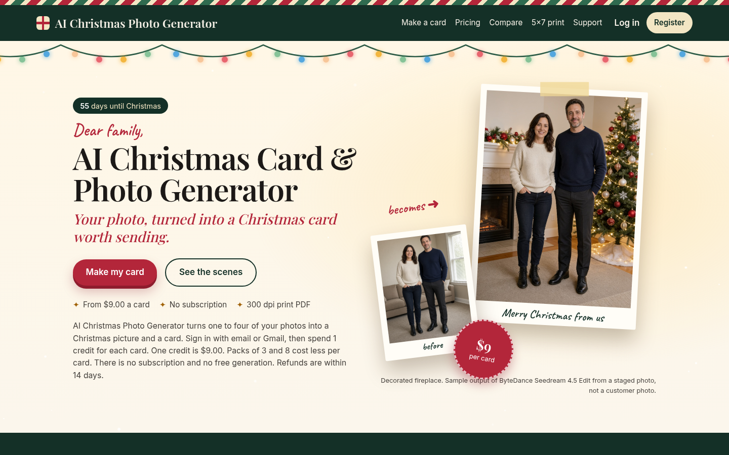 aichristmasphotogenerator.com desktop capture of the first page