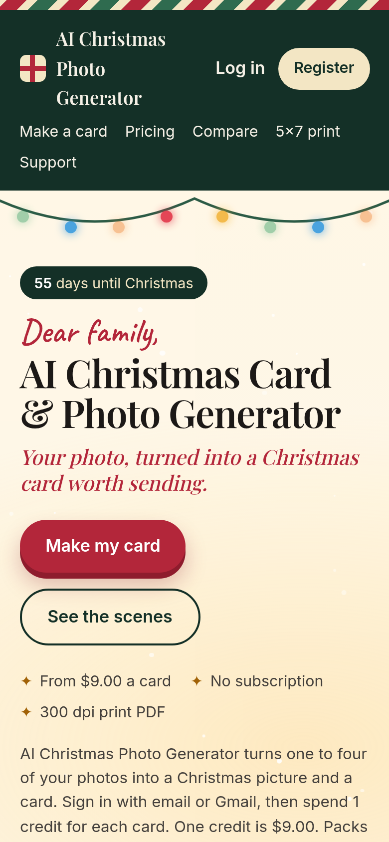 aichristmasphotogenerator.com mobile capture of the first page