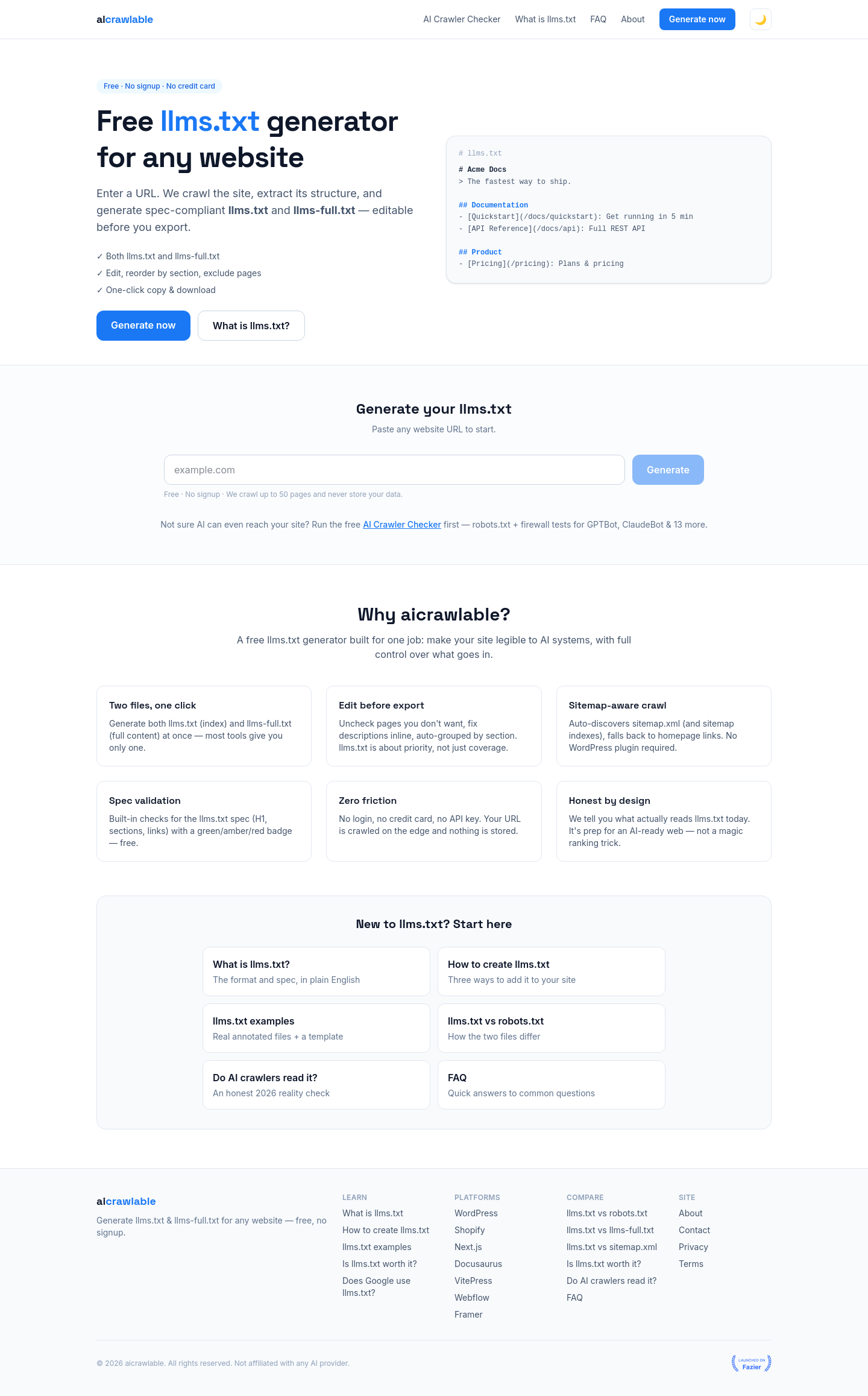 Nav section of aicrawlable.com