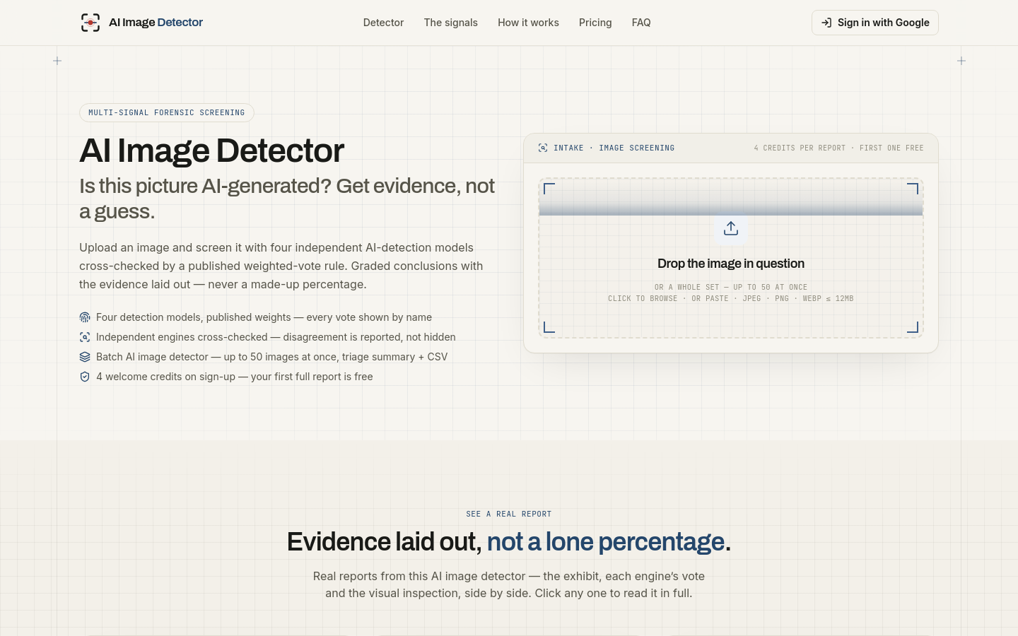 Above-the-fold capture of aiimagedetector.info